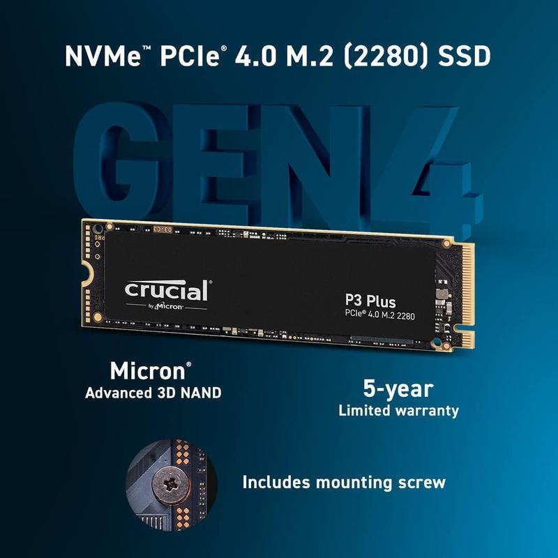 内蔵型SSD crucial P3 Plus NVMe M.2 Gen4x4 4TB Crucial SSD interno P3 Plus 4TB M.2 PCIe Gen4 NVMe - até 5000MB/s